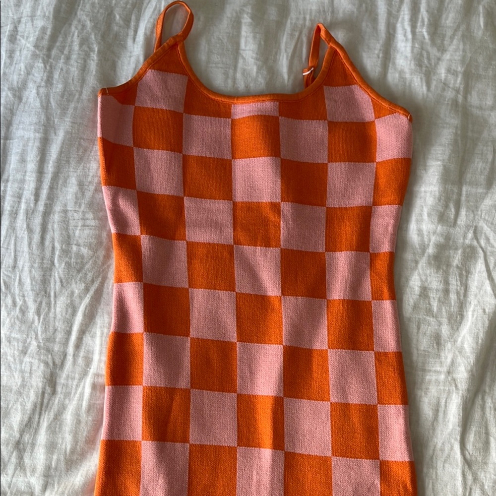 Orange and Pink Checkered Dress